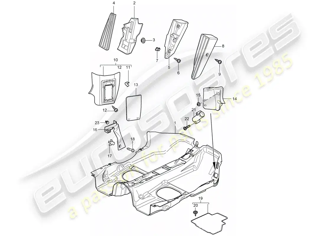 porsche 2007 (987 boxster) equipamiento interior diagrama de piezas