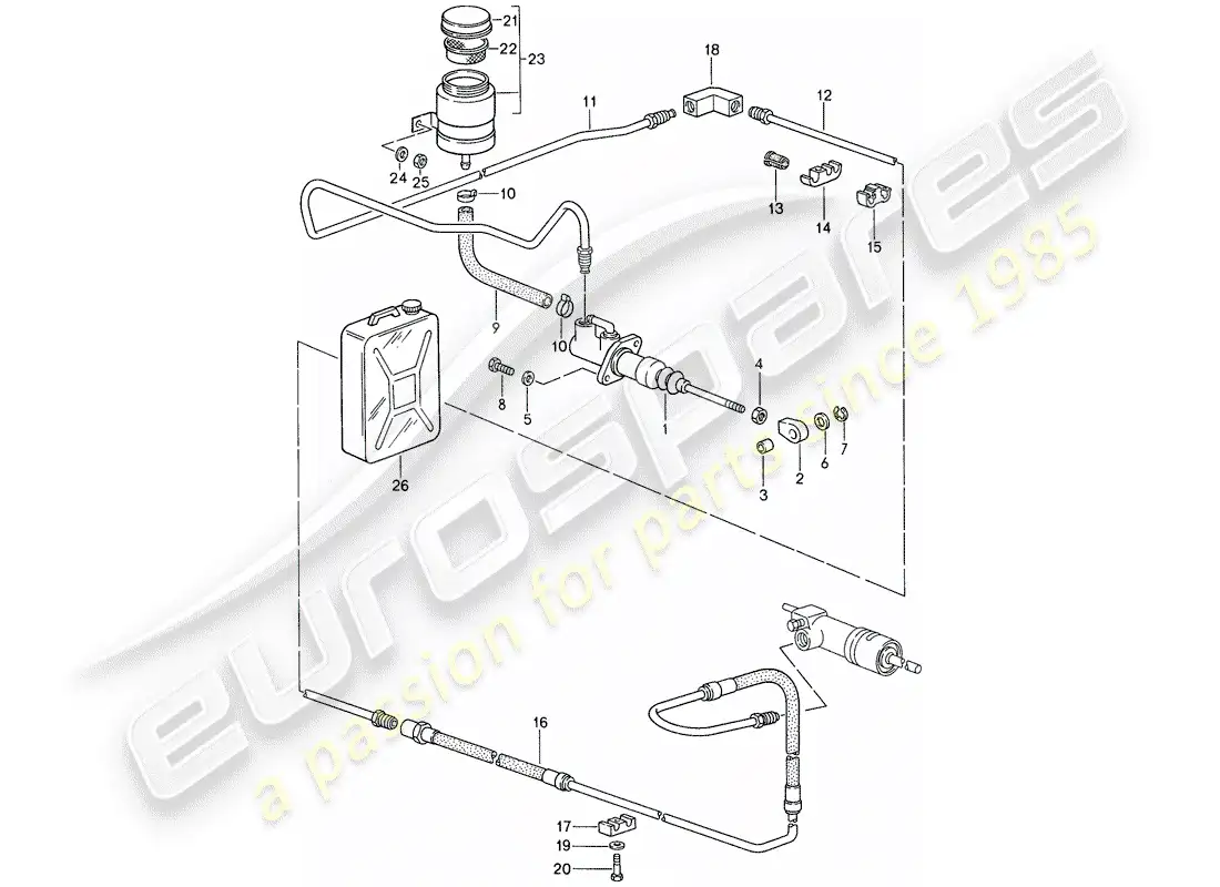 porsche 1988 (959) actuación del embrague - cilindro maestro del embrague - líneas diagrama de piezas