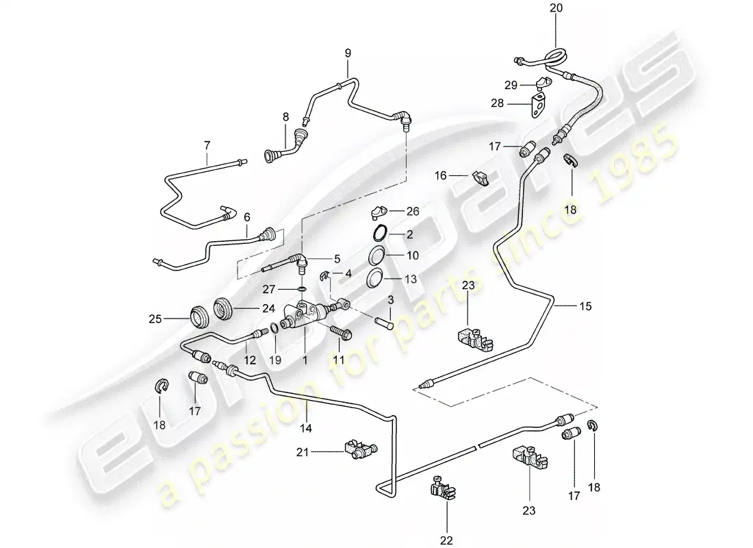 porsche 2008 (987 boxster) embrague hidráulico diagrama de piezas