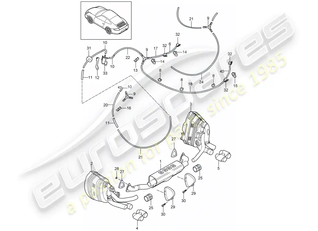 porsche 2010 (997-2) sistema de escape diagrama de piezas