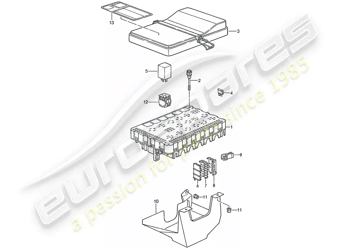 porsche 1991 (944) caja de fusibles/placa de relés diagrama de piezas