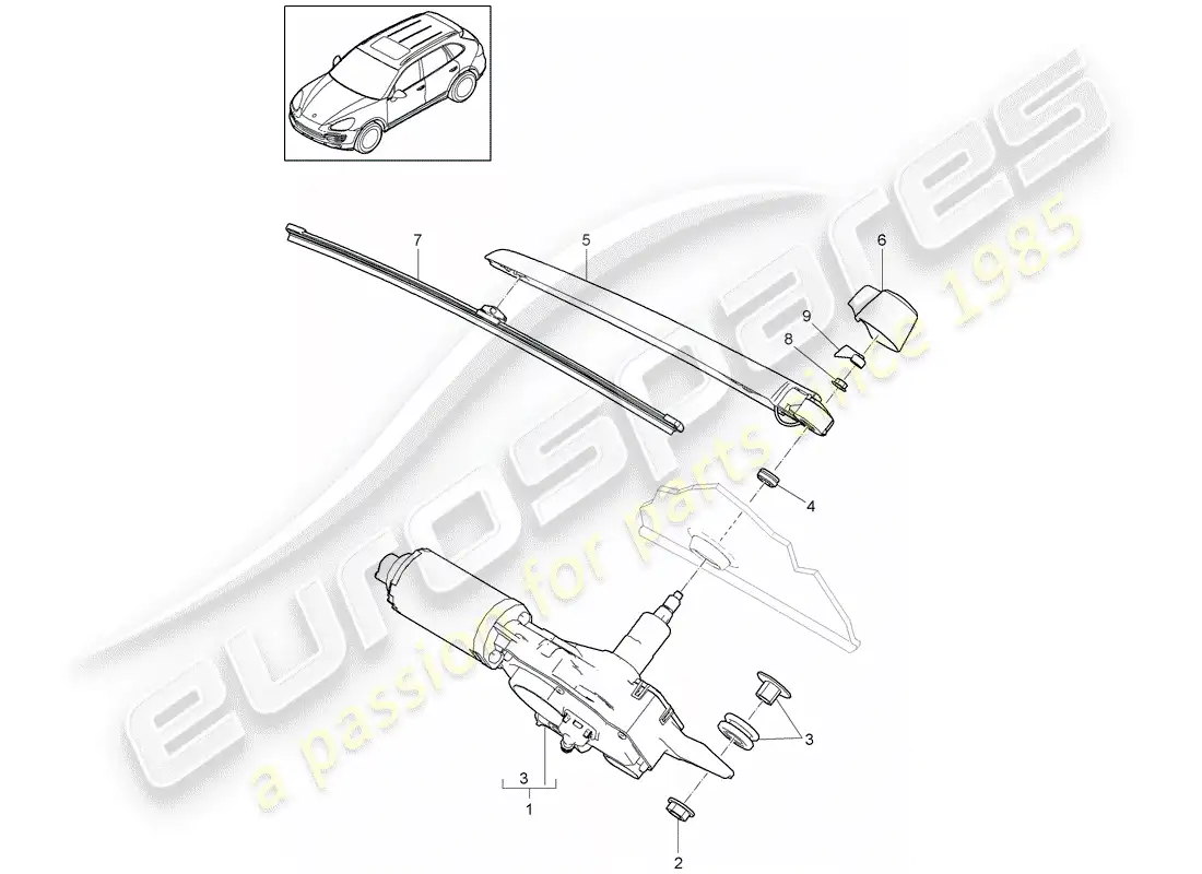 porsche 2014 (cayenne e2 92a) limpiaparabrisas trasero diagrama de piezas
