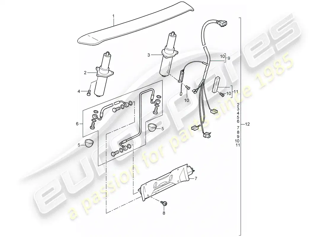 porsche 2009 997-2 turbo / gt2 alerón trasero diagrama de piezas