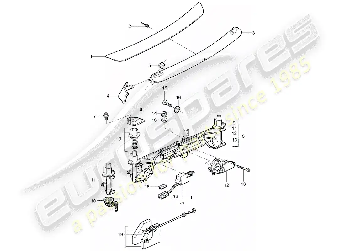 porsche 2008 (987 boxster) alerón trasero diagrama de piezas
