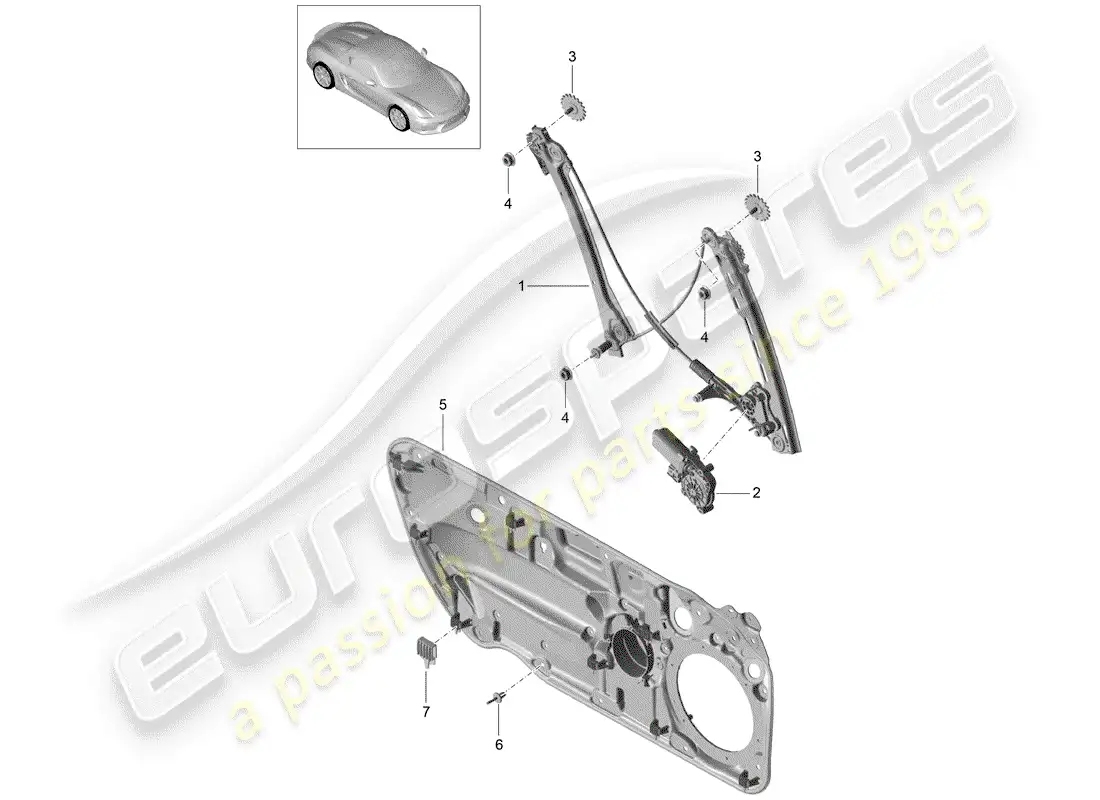 porsche 2016 (981 boxster spyder) regulador de ventana diagrama de piezas