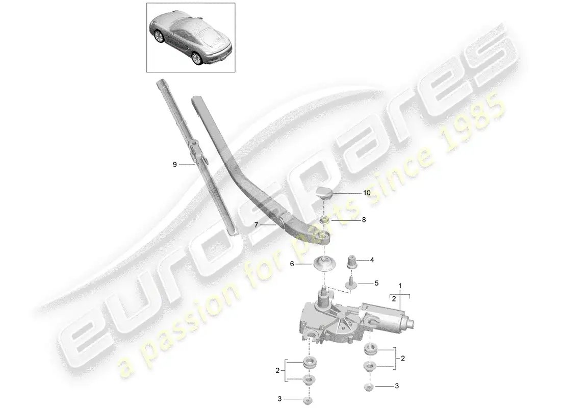 porsche 2016 (981 cayman) limpiaparabrisas trasero diagrama de piezas