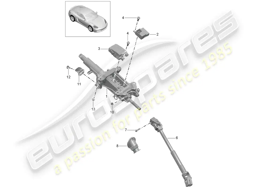 porsche 2019 (718 cayman) columna de dirección diagrama de piezas