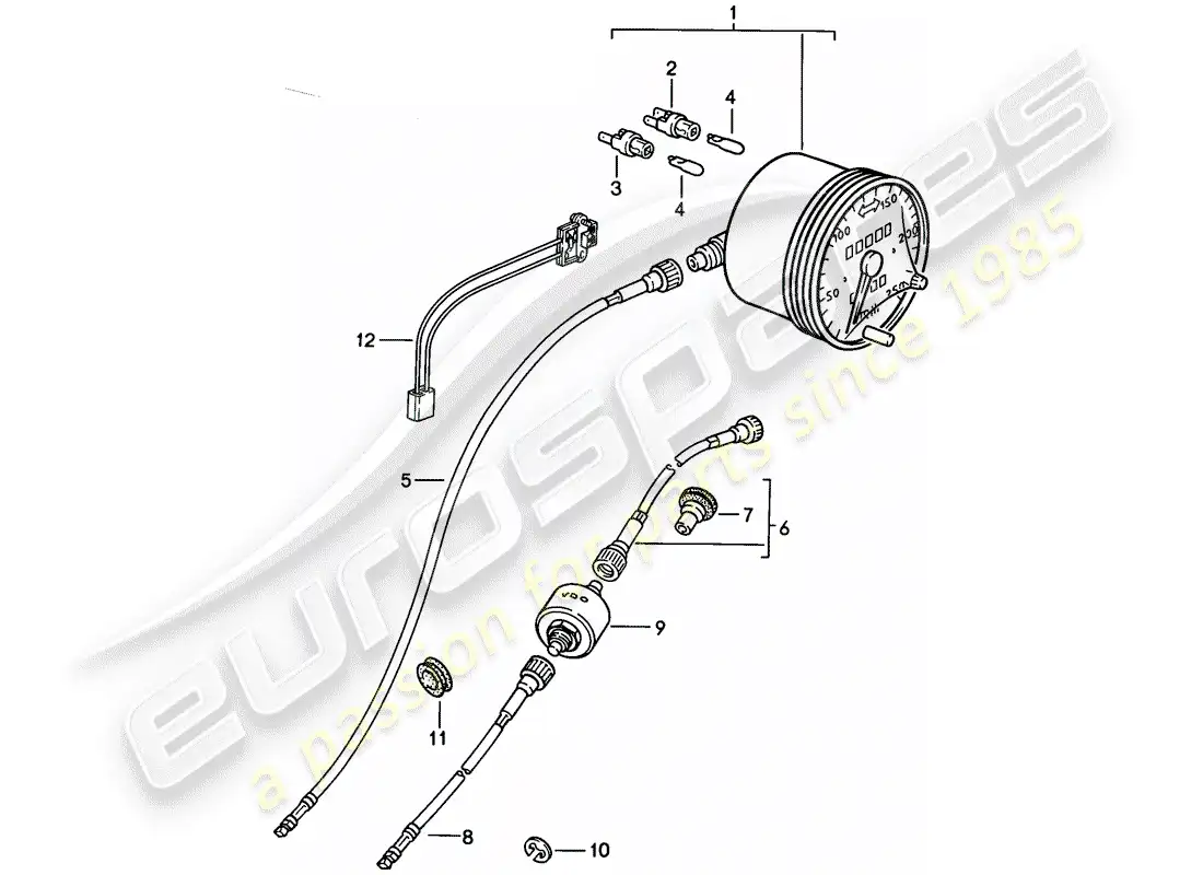 porsche 1987 (924s) velocímetro diagrama de piezas