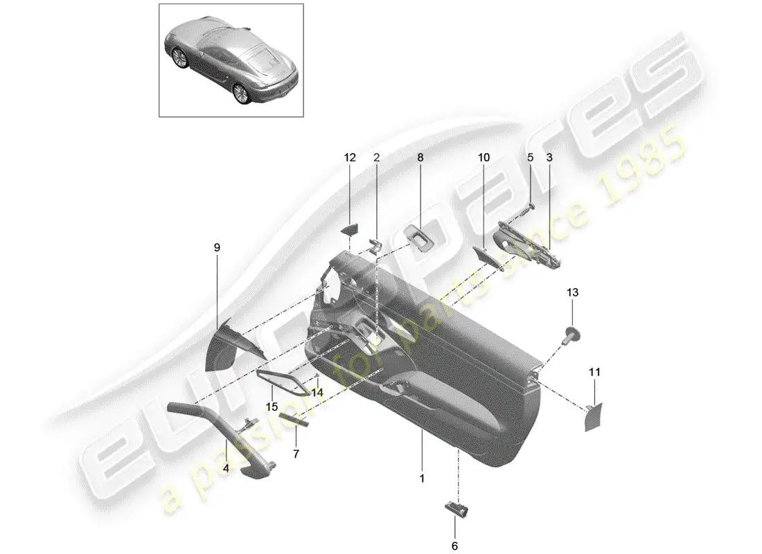 porsche 2016 (981 cayman) panel de la puerta diagrama de piezas