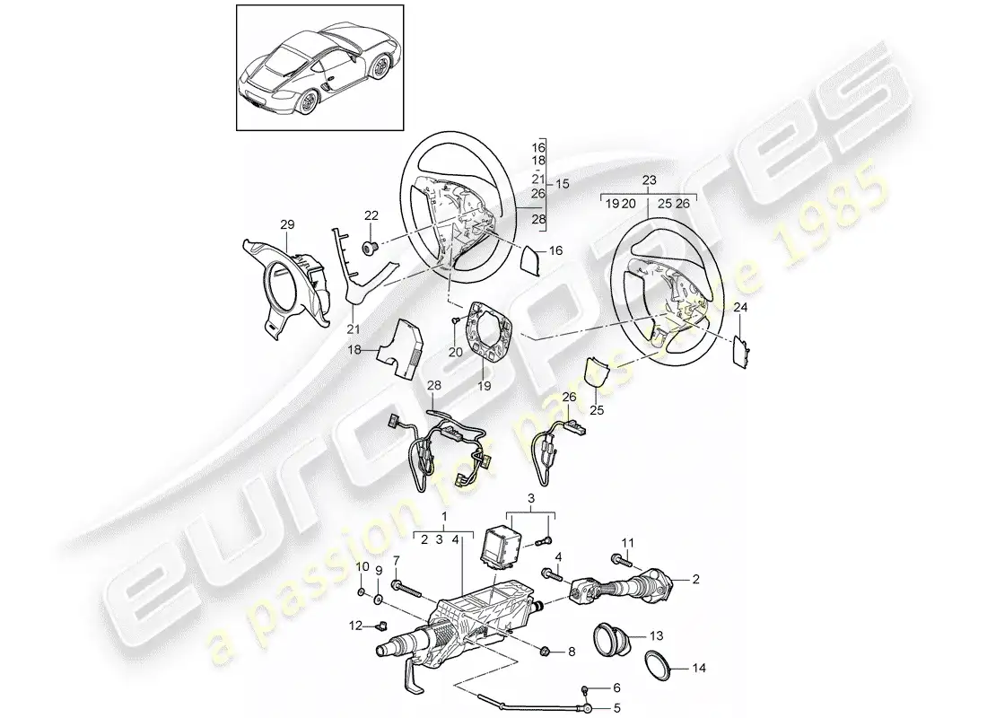 porsche 2010 (987 cayman) tubo protector de dirección diagrama de piezas
