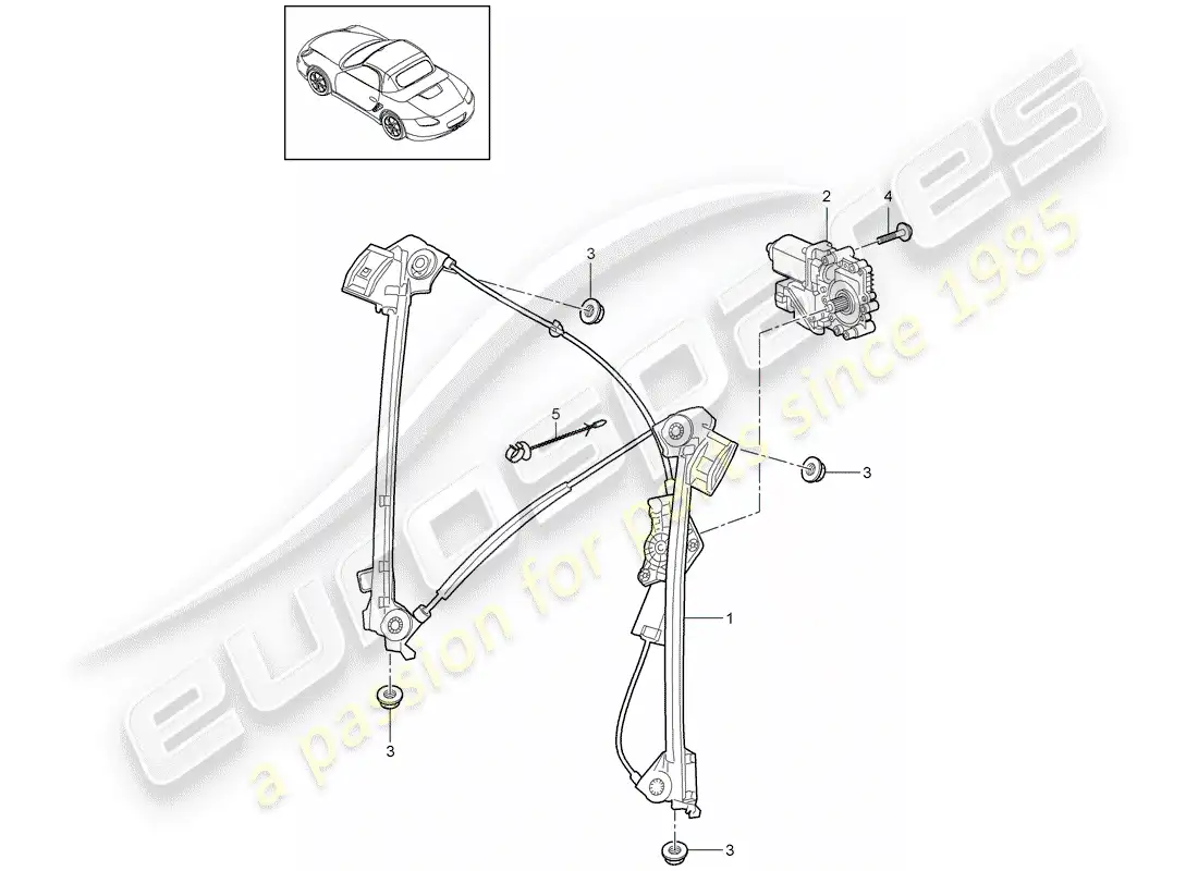 porsche 2012 (987 boxster) regulador de ventana diagrama de piezas