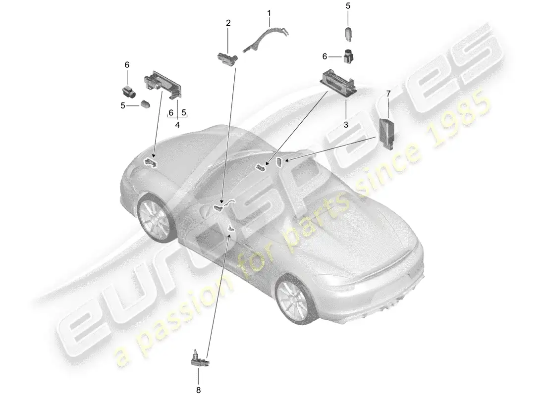 porsche 2016 (981 boxster spyder) luces interiores diagrama de piezas