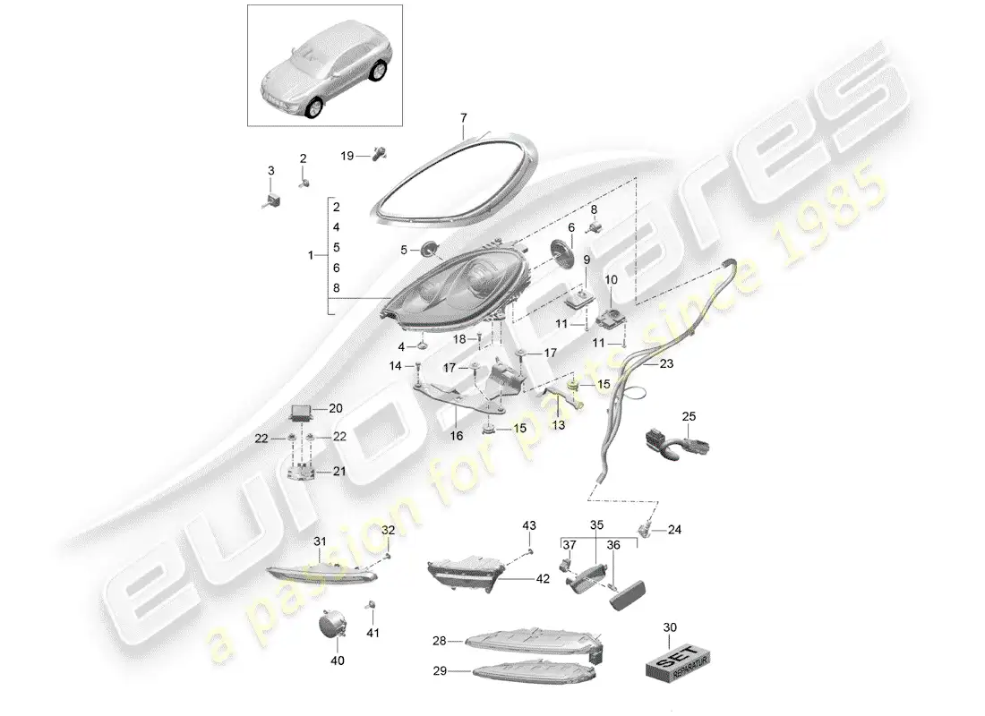 porsche 2016 (macan) lámpara de cabeza diagrama de piezas