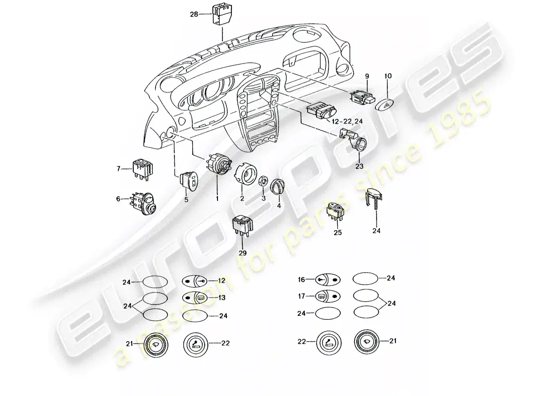 porsche 2002 (996 gt3) switch diagrama de piezas