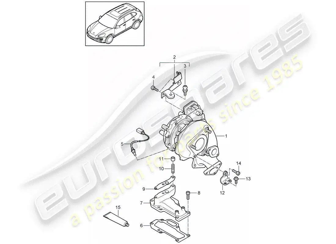 porsche 2016 (cayenne e2 92a) turbocompresor de gases de escape diagrama de piezas