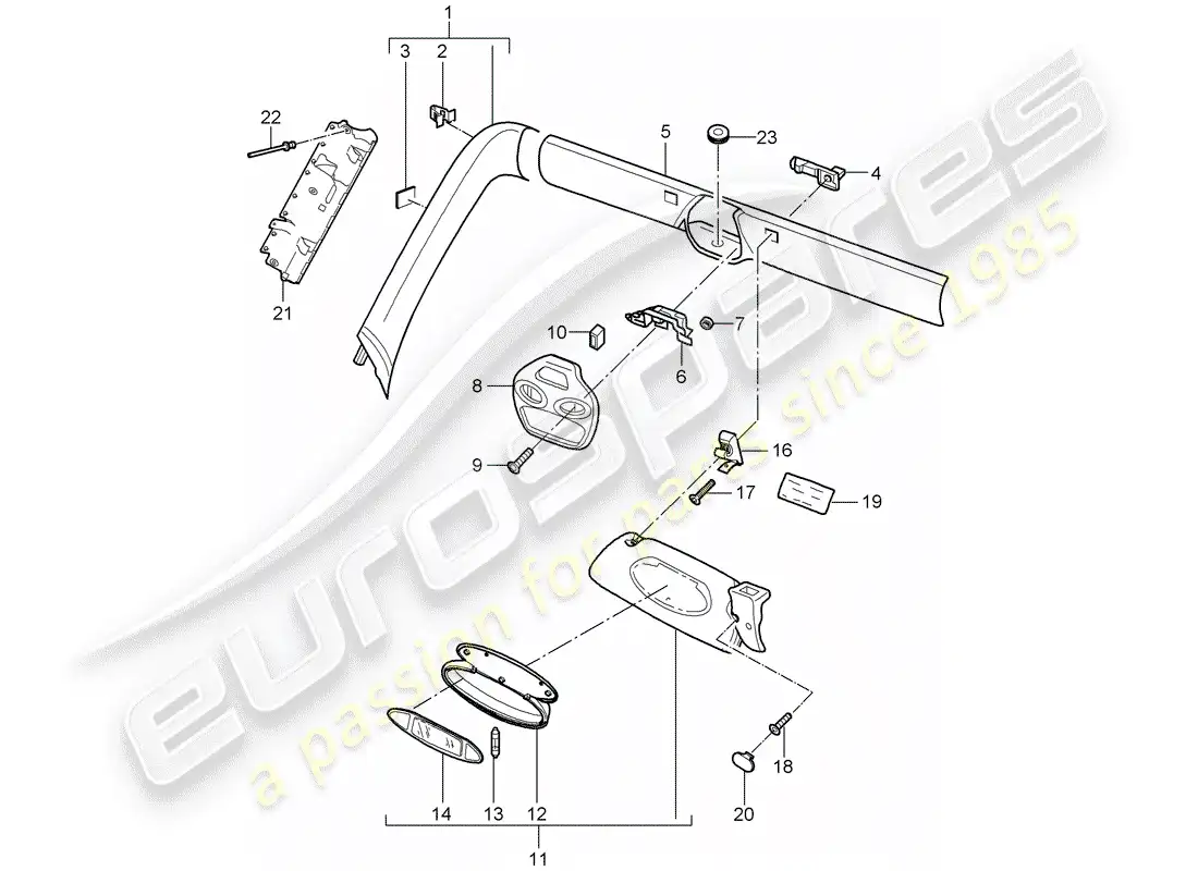 porsche 2007 (997-1) diagrama de piezas del pilar a