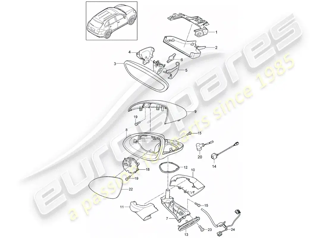 porsche 2013 (cayenne e2 92a) diagrama de pieza interior del espejo retrovisor