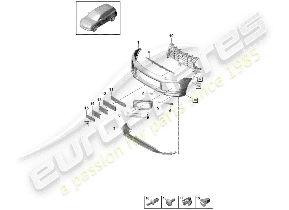 porsche 2019 (cayenne e3 9ya/9yb) parachoque diagrama de piezas