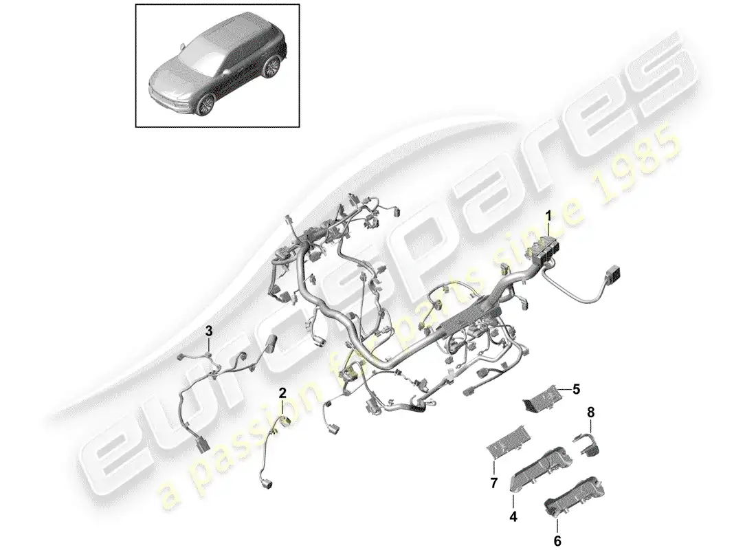 porsche 2018 (cayenne e3 9ya/9yb) cableando arneses diagrama de piezas