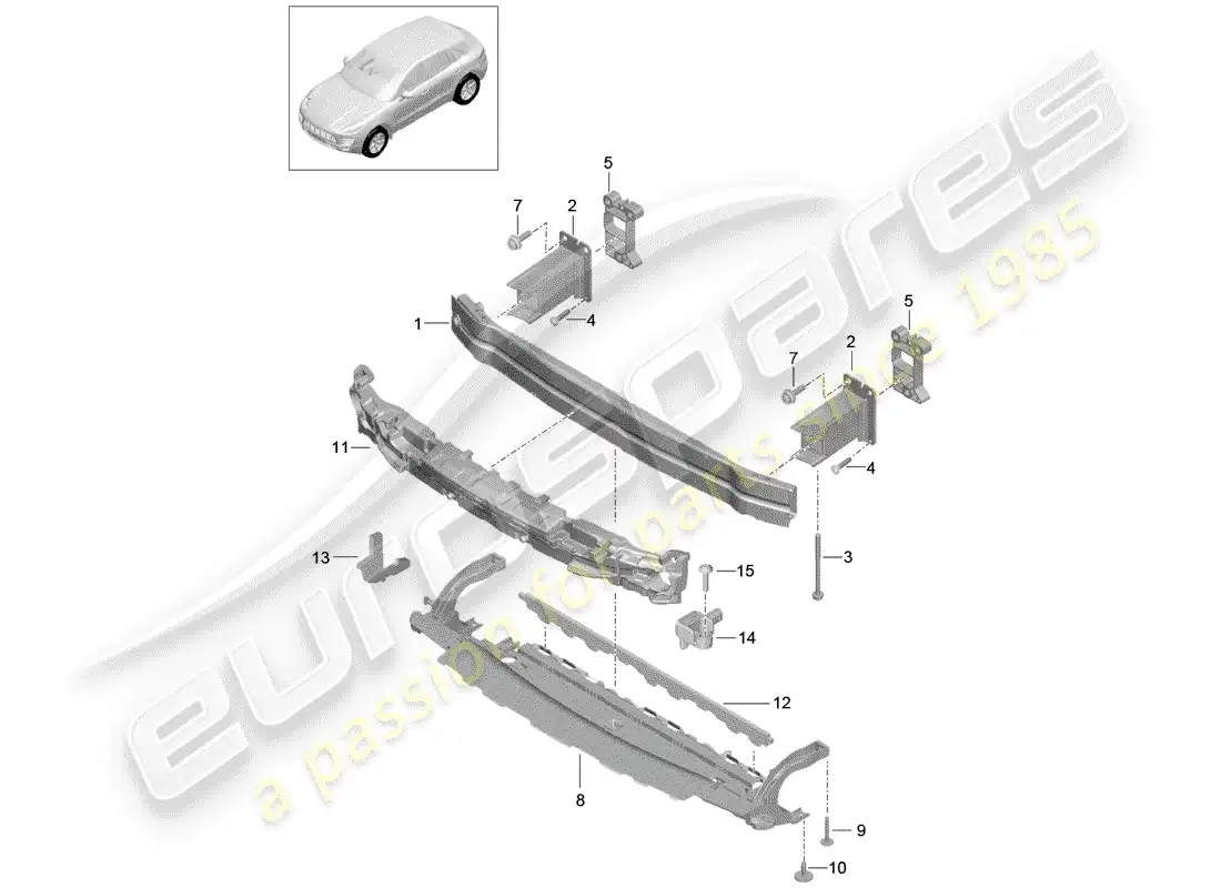 porsche 2016 (macan) soporte de parachoques diagrama de piezas