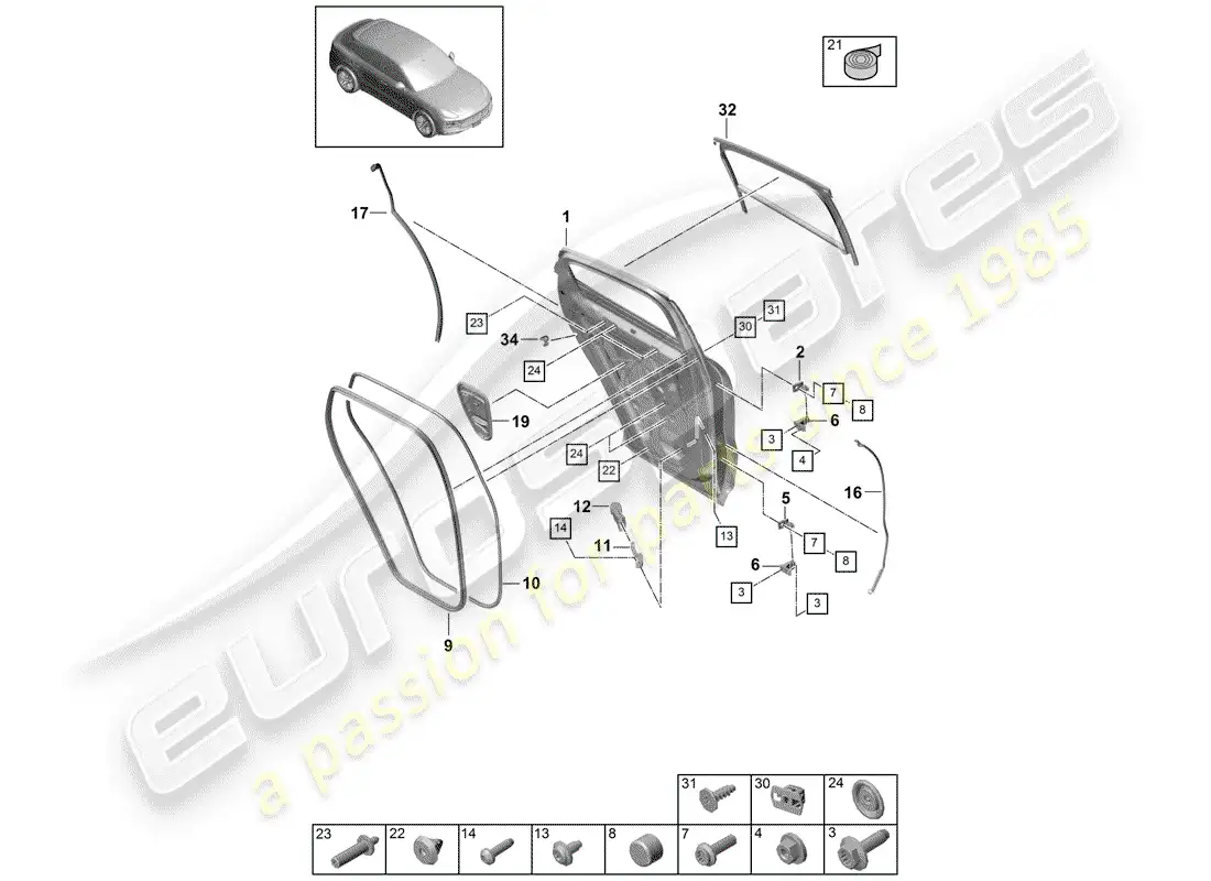 porsche 2019 (cayenne e3 9ya/9yb) carcasa de la puerta diagrama de piezas