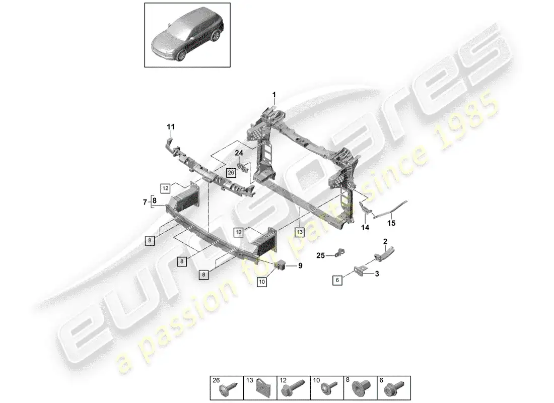 porsche 2019 (cayenne e3 9ya/9yb) parachoque diagrama de piezas