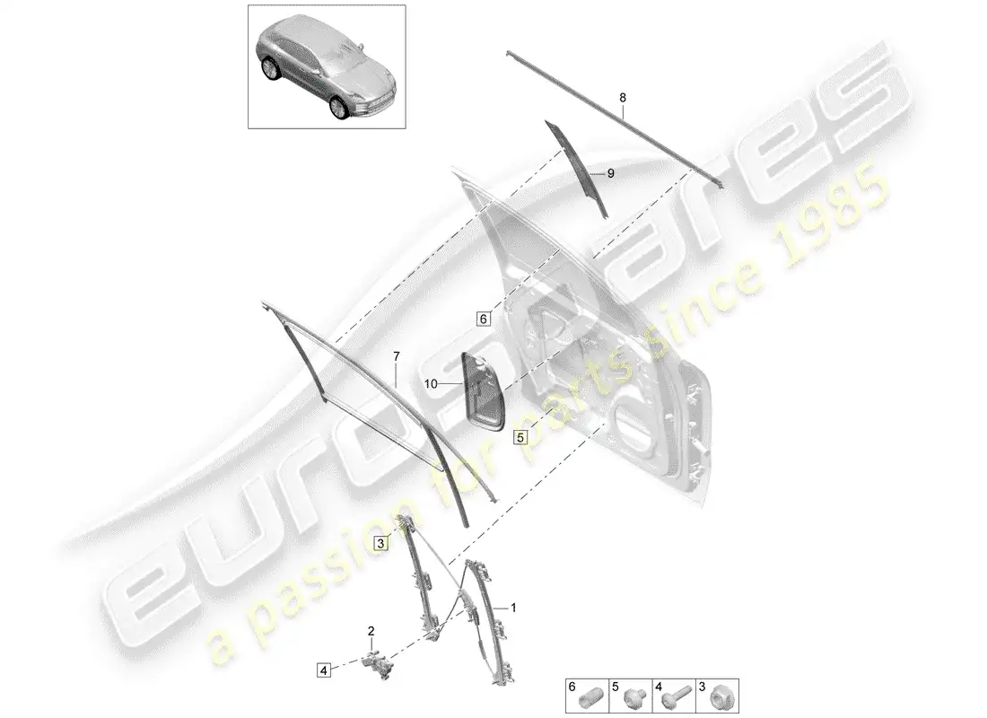 porsche 2019 (macan) regulador de ventana diagrama de piezas