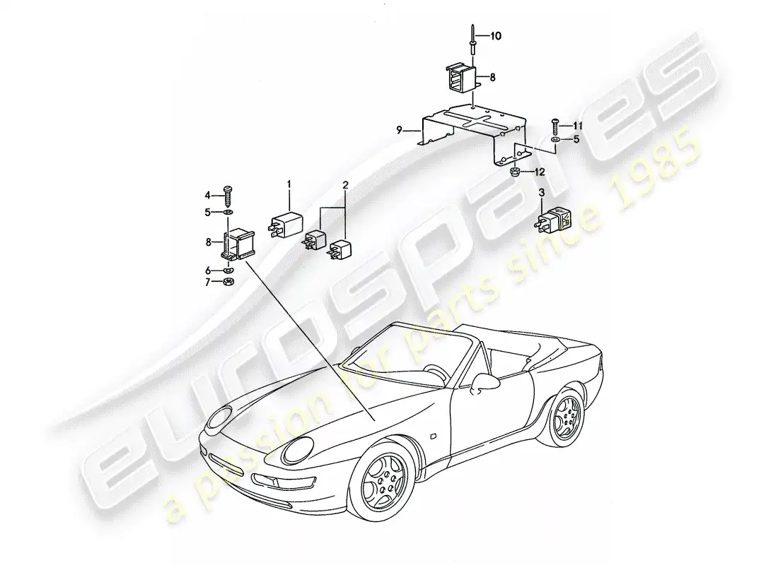porsche 1994 (968) relé - para - control superior convertible diagrama de piezas