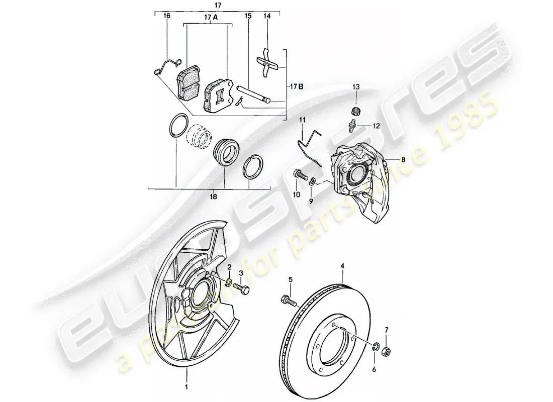 porsche 1985 (924) frenos de disco - eje delantero diagrama de piezas