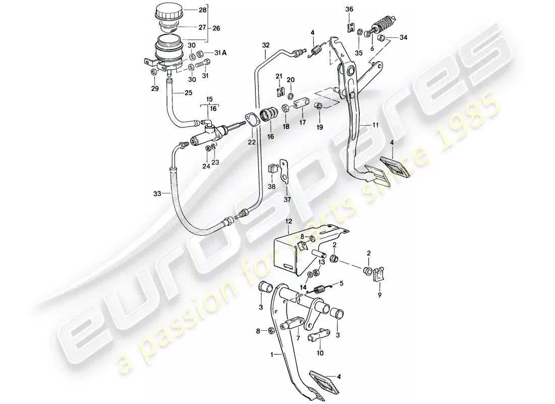 porsche 1987 (924s) freno - embrague - pedales diagrama de piezas