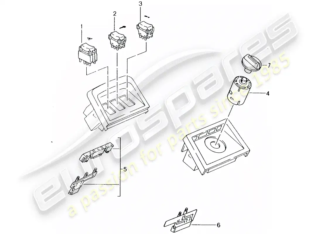 porsche 1991 (964) interruptor - consola central diagrama de piezas