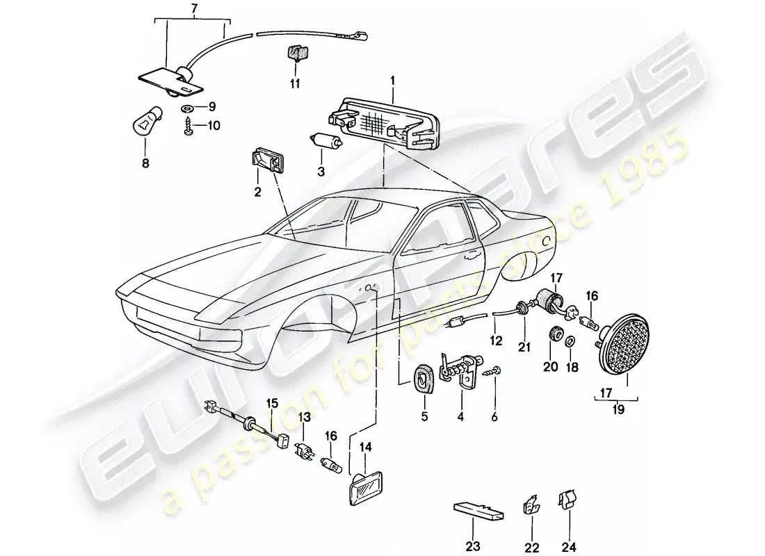 porsche 1987 (924s) luz interior - repetidor de intermitentes diagrama de piezas