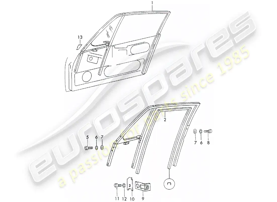 porsche 1973 (911) marco de la ventana diagrama de piezas