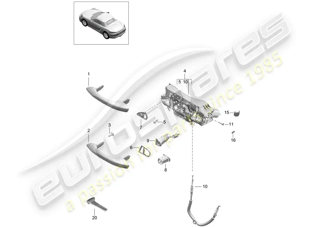 porsche 2018 (718 boxster) manija de puerta exterior diagrama de piezas