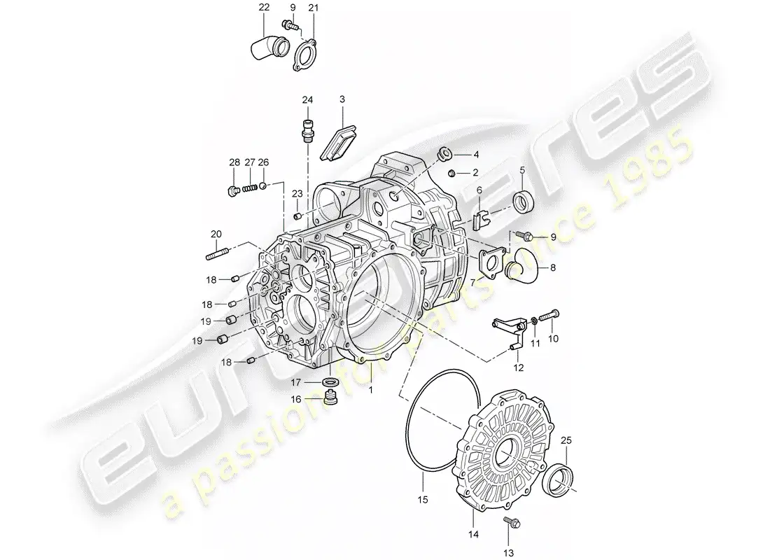 porsche 2004 (996 gt3) caja de transmisión diagrama de piezas