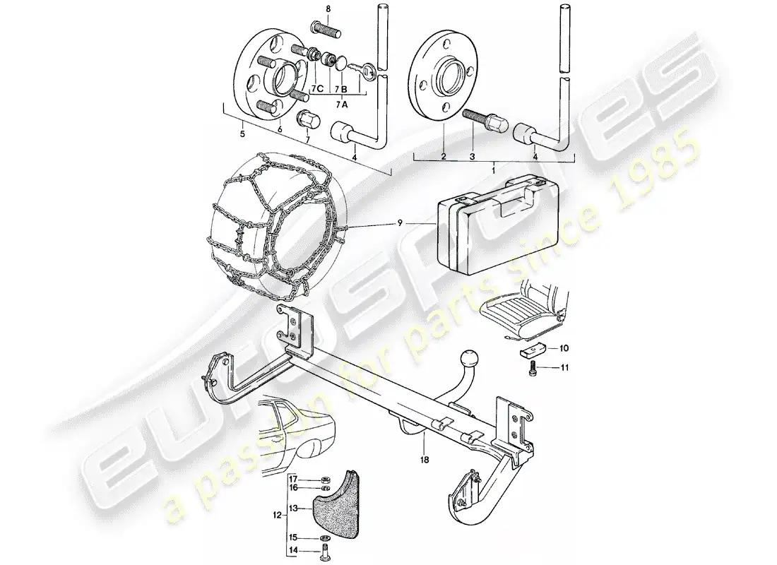 porsche 1980 (924) accesorios diagrama de piezas