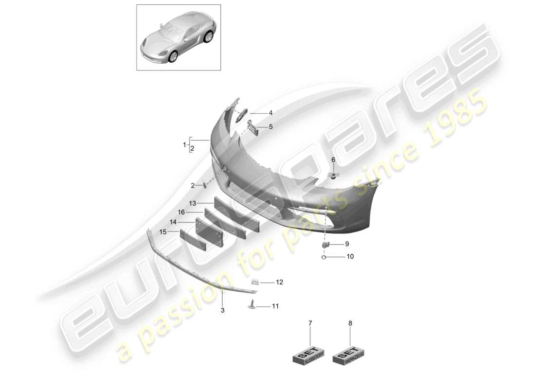 porsche 2024 (718 cayman) diagrama de pieza del parachoques delantero