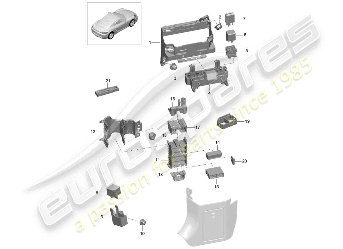 porsche 2024 (718 cayman) diagrama de piezas del tablero de control eléctrico central