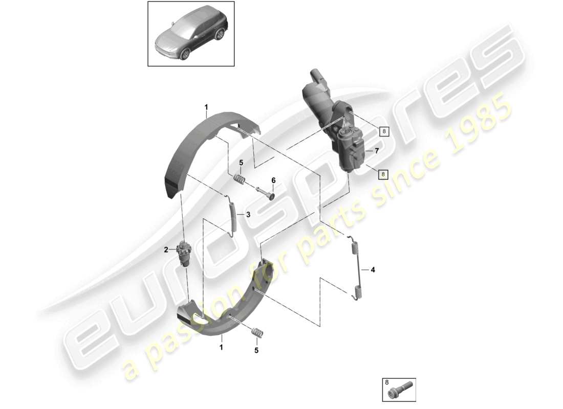 porsche 2022 (cayenne e3 9ya/9yb) diagrama de piezas del freno de estacionamiento