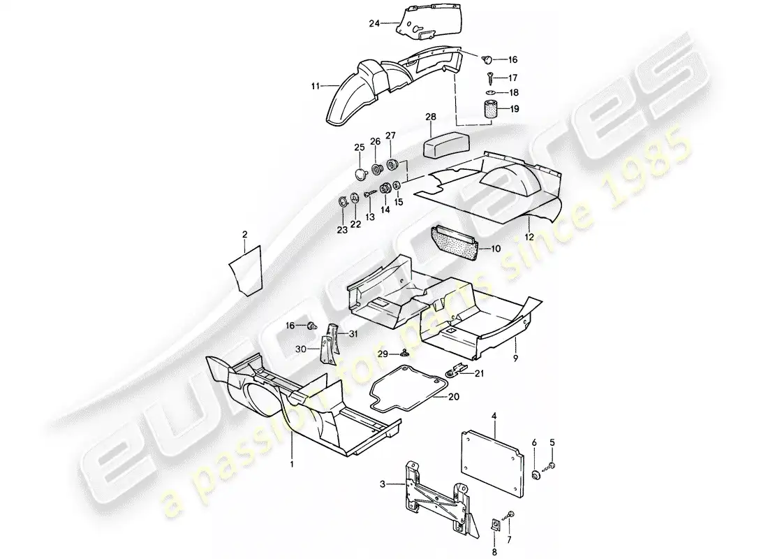 porsche 1988 (944) adornos diagrama de piezas