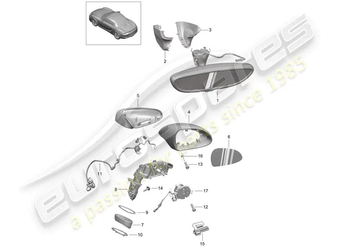 porsche 2013 (981 boxster) espejo retrovisor interior diagrama de piezas
