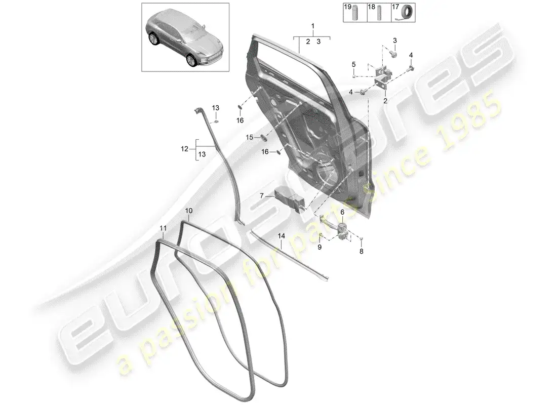 porsche 2019 (macan) carcasa de la puerta diagrama de piezas