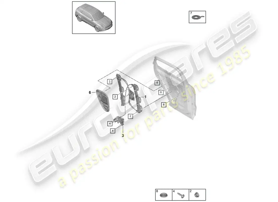 porsche 2020 (cayenne e3 9ya/9yb) regulador de ventana diagrama de piezas