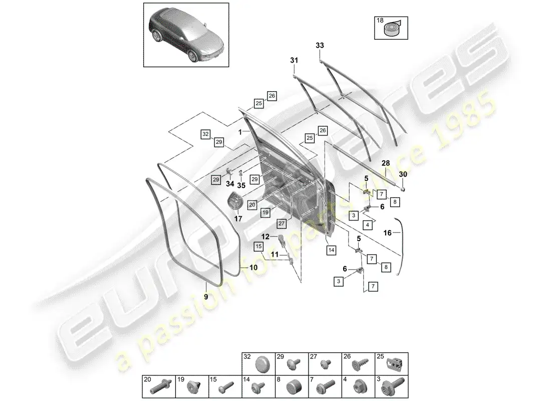 porsche 2018 (cayenne e3 9ya/9yb) carcasa de la puerta diagrama de piezas