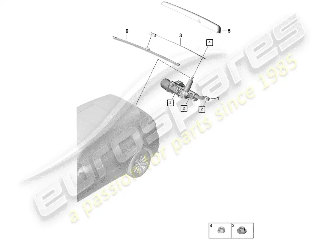 porsche 2019 (cayenne e3 9ya/9yb) limpiaparabrisas trasero diagrama de piezas