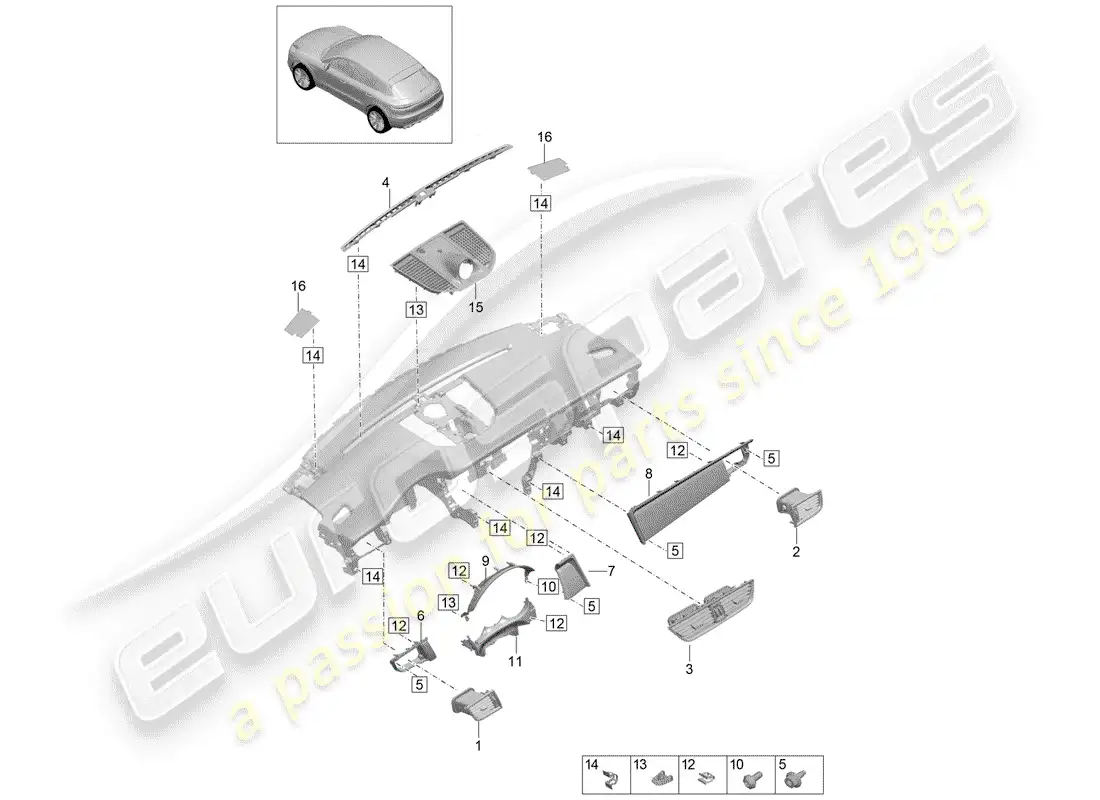 porsche 2019 (macan) accesorios diagrama de piezas