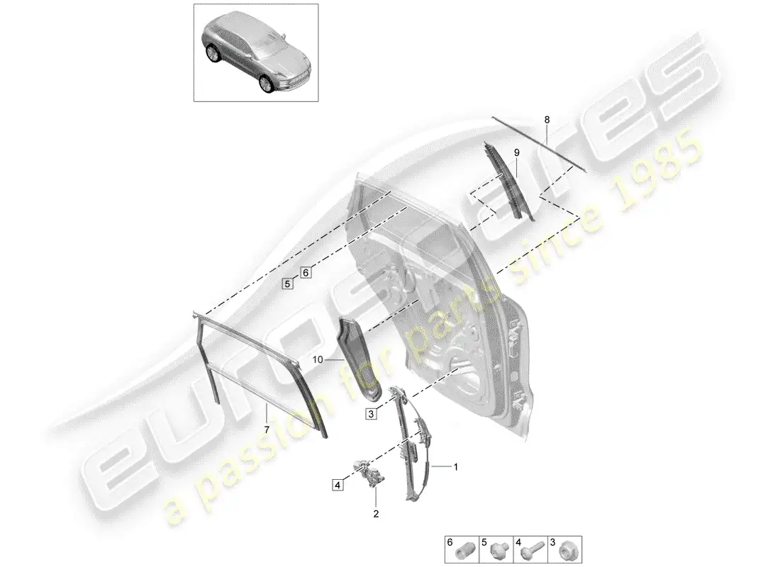 porsche 2019 (macan) regulador de ventana diagrama de piezas