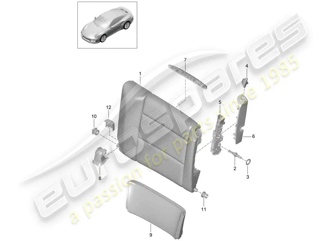 porsche 2015 (991-1 turbo) respaldo del asiento de emergencia diagrama de piezas
