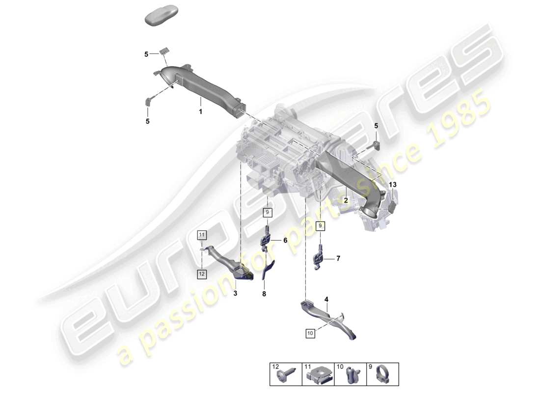 porsche 2025 (panamera 976) diagrama de piezas del tablero de instrumentos de la guía de aire del sistema de calefacción y aire acondicionado