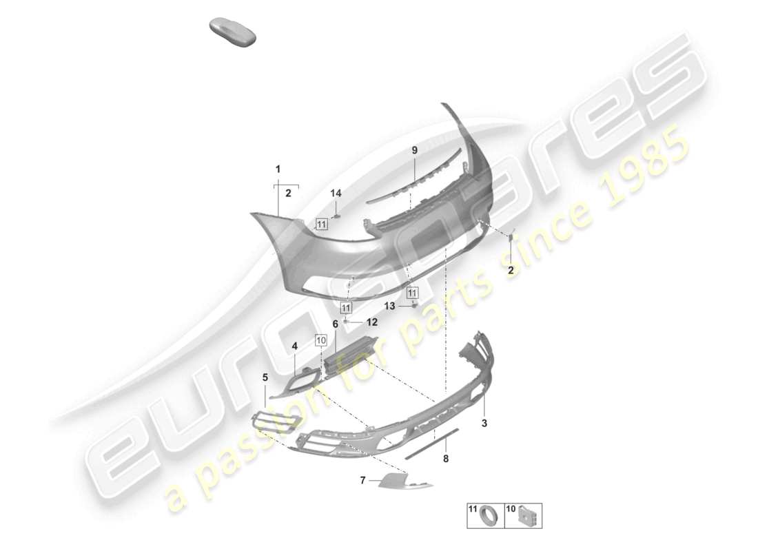 porsche 2022 (992-1) parachoques trasero paquete sport design básico con: accesorios diagrama de piezas